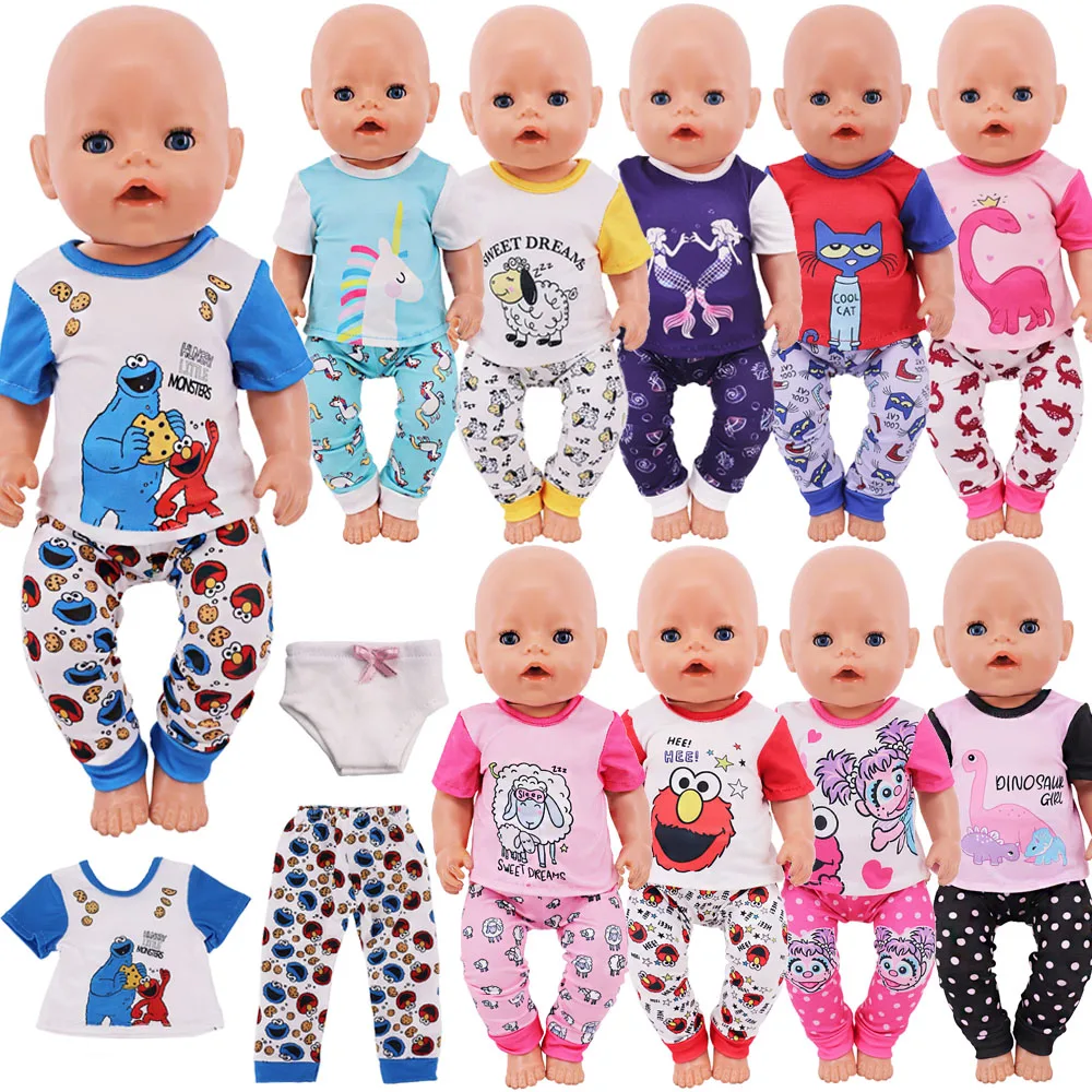 43Cm Reborn Baby Doll Printing Clothes For Doll Top+Pants Fit 18Inch American Doll Accessories,Our Generation Doll Toy Gift