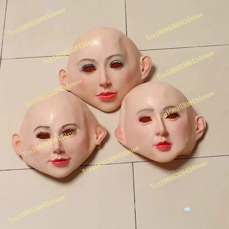 Silicone simulation headgear beautiful woman human skin face half face full face mask latex fake girl live makeup ball