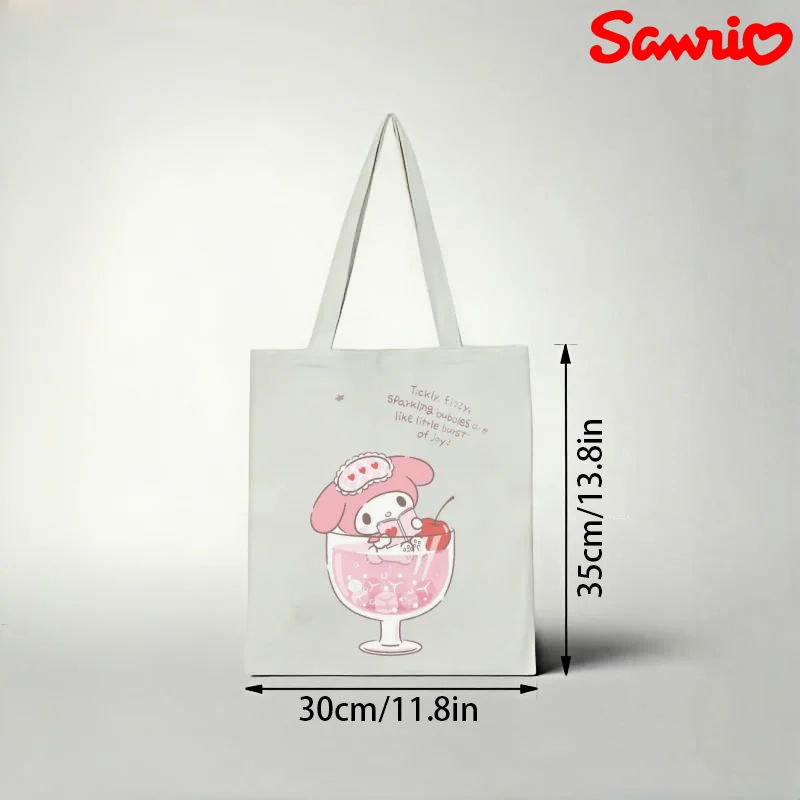 1pc Sanrio My Melody Canvas Tote Bag, Sparkling Drink Print Eco Shoulder Bag