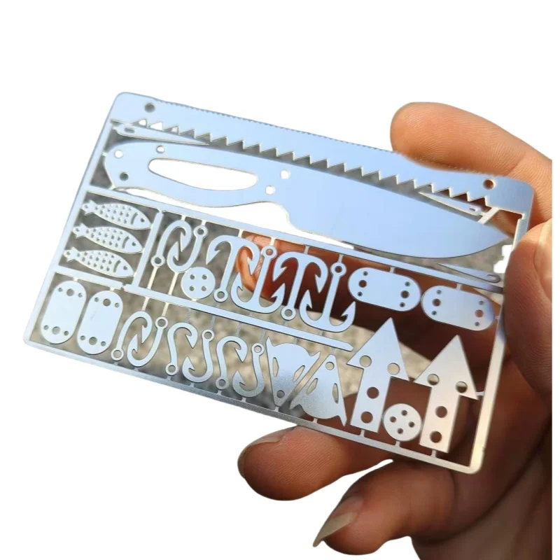 Survival Fishing Tool Card Portable Credit Card Size EDC Gear Multi Function Knife Saw Fish Hooks Set For Outdoor Camping Hiking