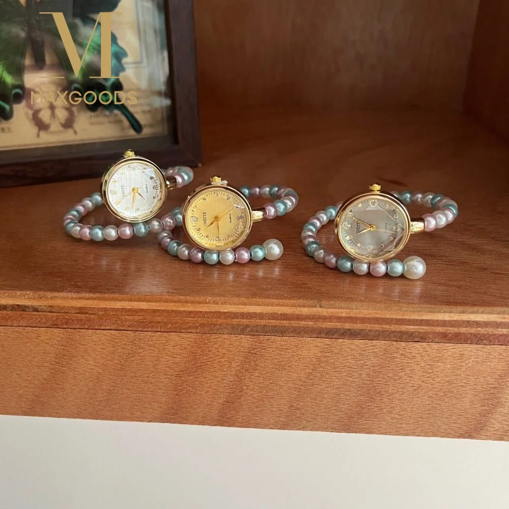 New Rainbow Pearls Bracelet Watch Elegant Adjustable Quartz Watch Luxury Gift Wristwatch for Women