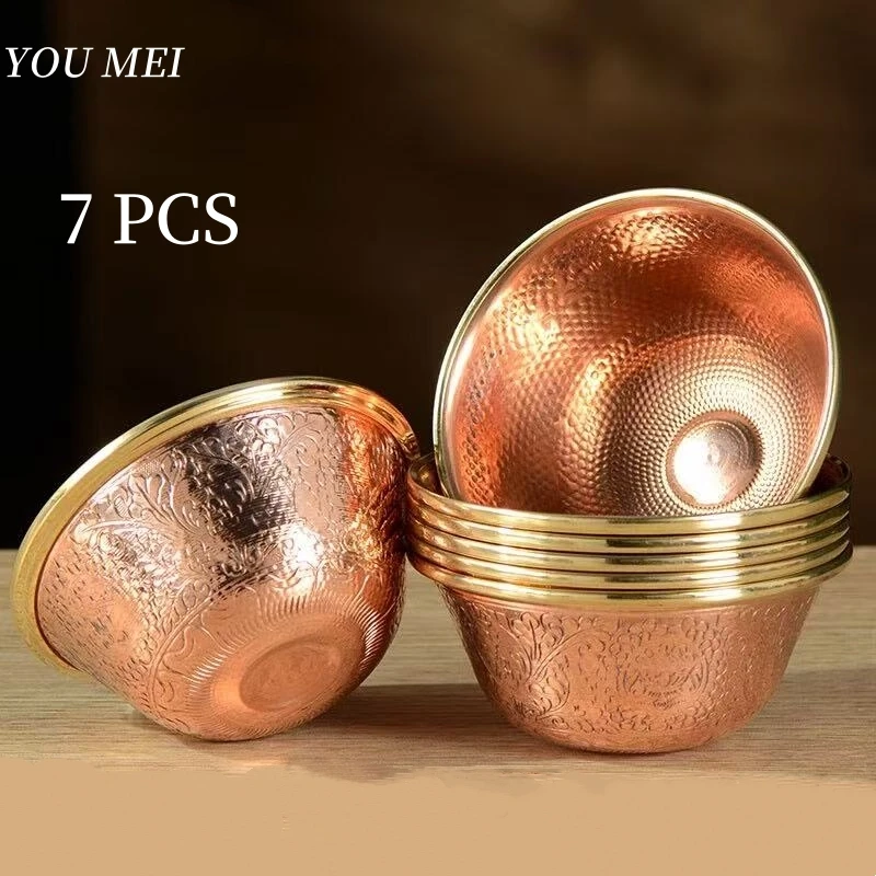 Buddhism Altars Bowl,Engraving Sanger Flower Red Copper Bowl,Tibetan Golden Edge Holy Cup Buddhist Religious Item Decorative