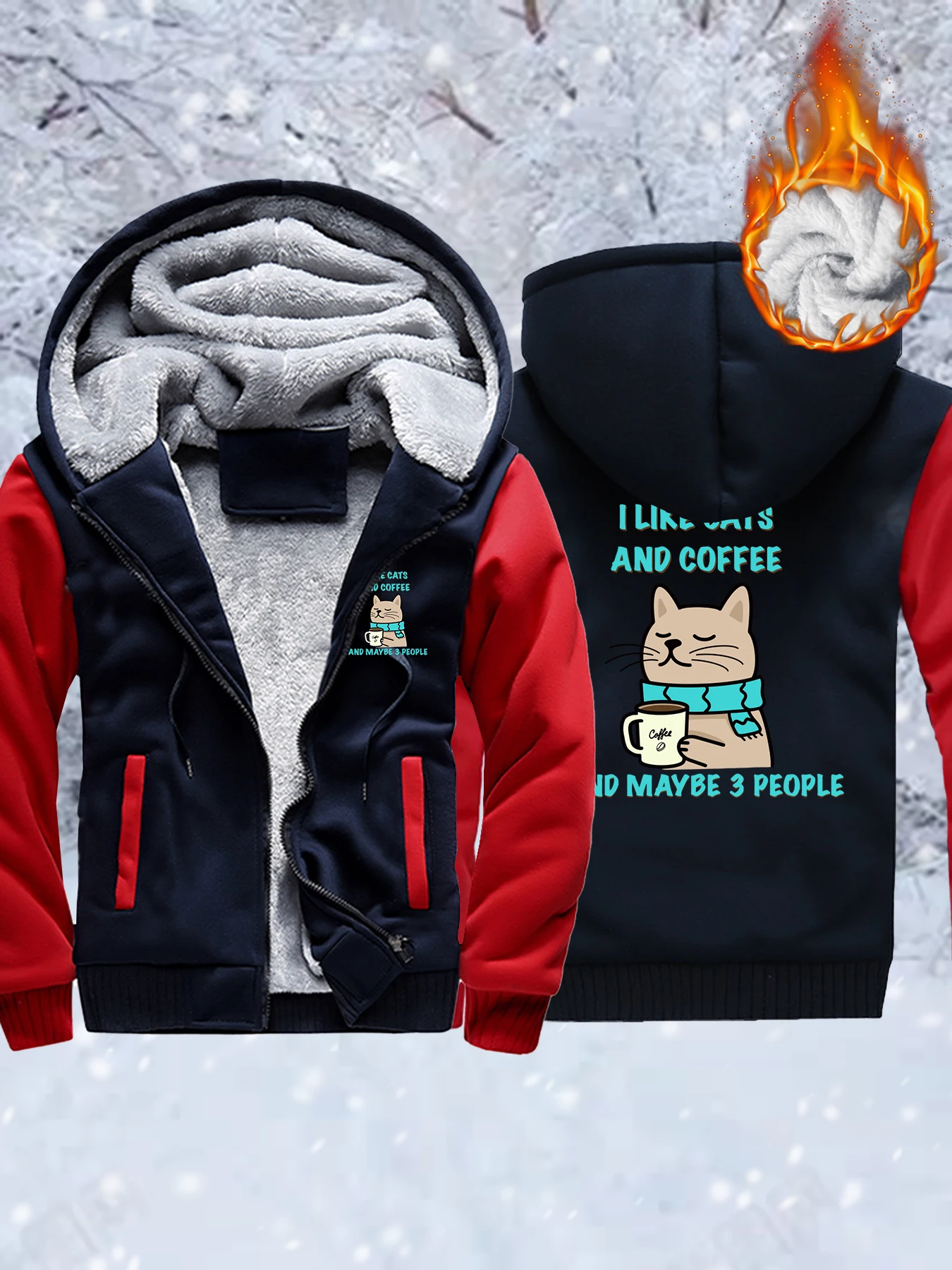 

Куртки с принтами «I Like Cats And Coffee And Maybe 3 People» Мужские свободные утепленные пальто в стиле хип-хоп Зимняя флисовая одежда Мужская куртка на молнии