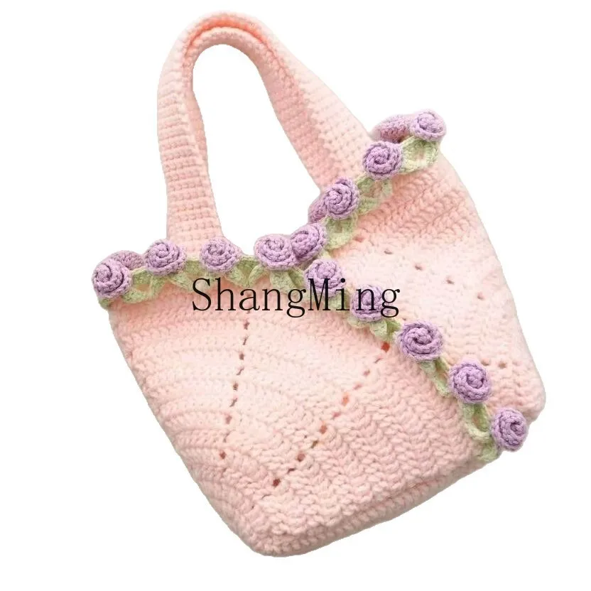 

PYH rose bag hand-woven special yarn material bag finished bouquet bag crocheted wool combed by cotton
