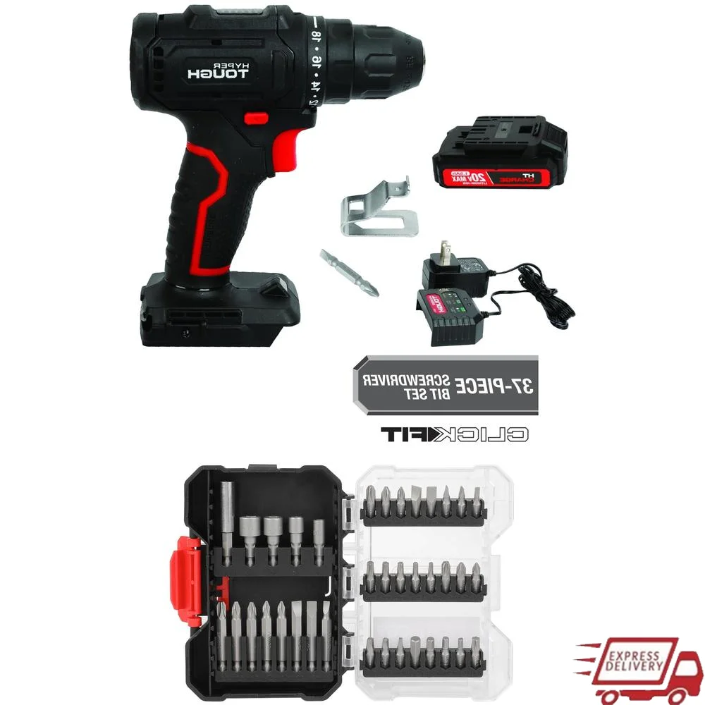 20V Max Brushless Cordless Drill with 37-Piece Screwdriver Bit Set Bundle Compact Design Easy Control LED Light High Torque