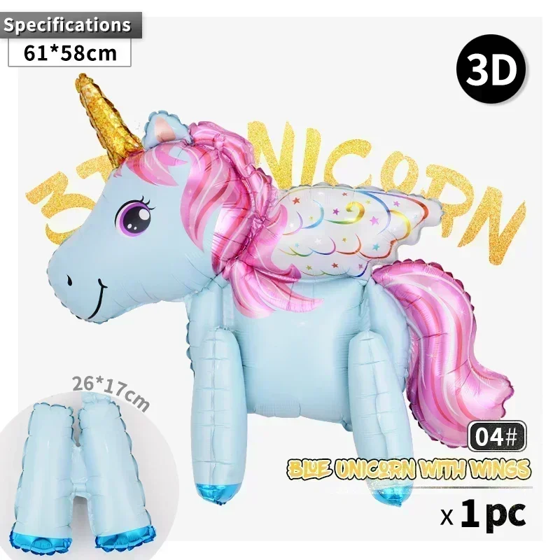 Globos de cumpleaños con temática de unicornio para niños, decoración de fiesta de cumpleaños con número de papel de aluminio de arcoíris, regalo para Baby Shower