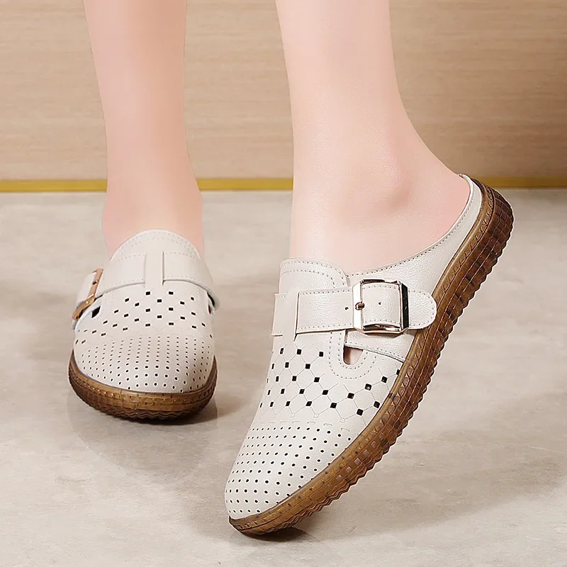 New Women Wedge Breathable Slippers Woman Anti-slip Premium Sandals Vintage Casual Female Fashion Buckle Flat Shoes Plus Size 42