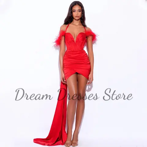8 best sales röd fjädercocktailklänning - №3