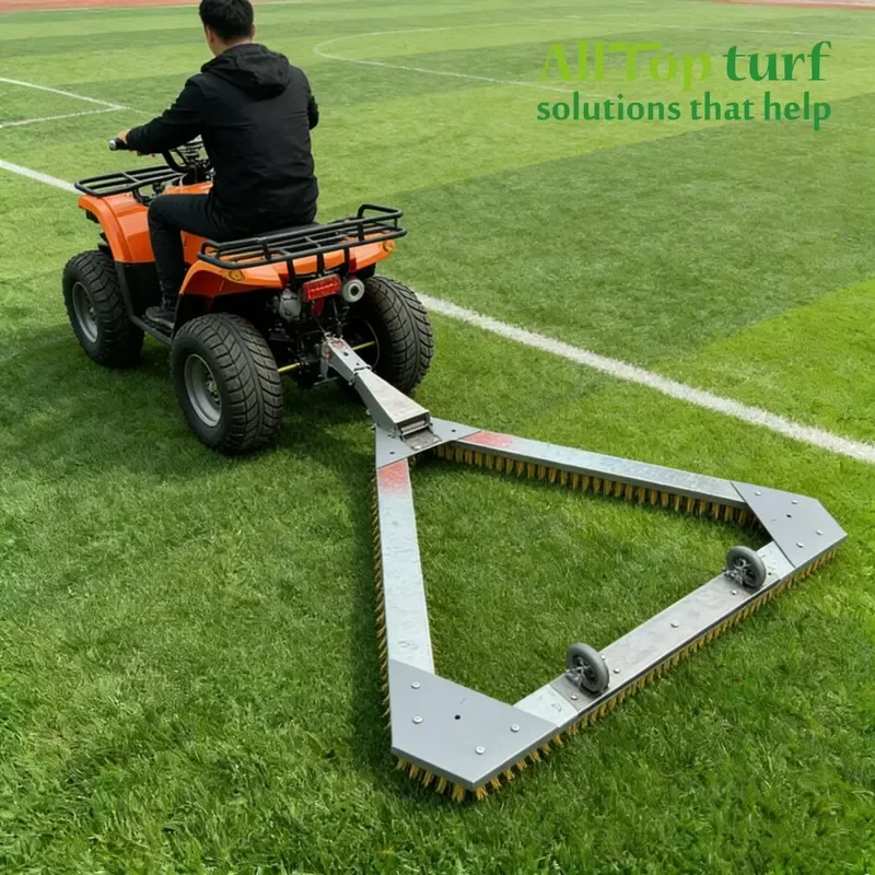 1400X1400X1400mm Triangular Nylon Brush for Artificial Grass Hard Bristles with Wheels Tow/Drag Cover for Drag Ball 1-7/8in