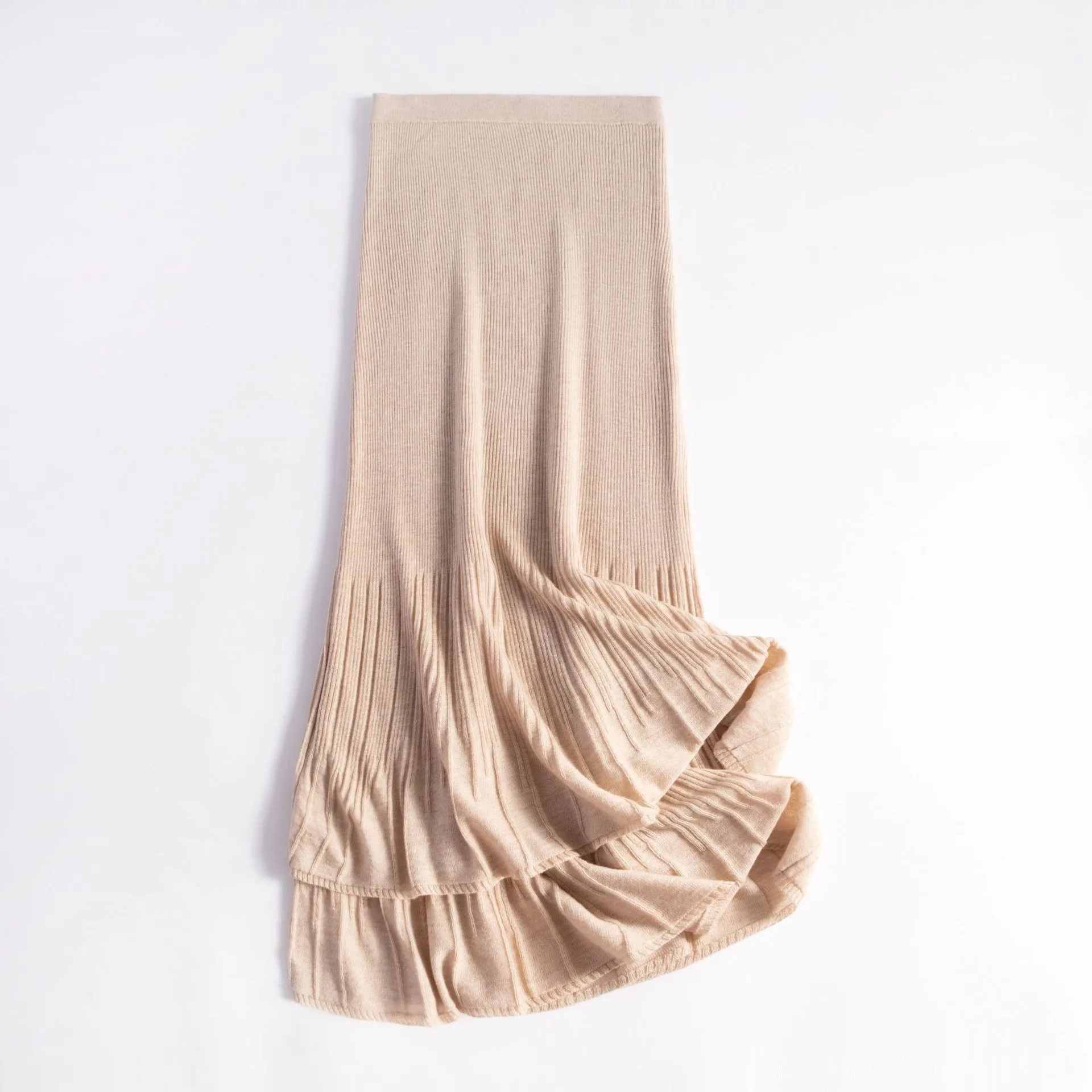 Winsleter-32.4%Sheep Wool Elegant Skirts, Double Layered Ruffles, Women Versatile Commute Trumpet Skirt, 2025 Autumn B59211CC