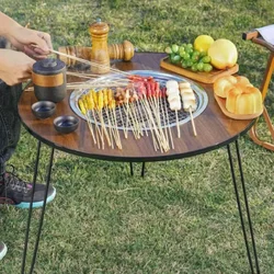 Przenośny grill na świeżym powietrzu składany okrągły stół Camping węgiel drzewny stół do grillowania na dziedzińcu piec do robienia herbaty zestaw pieców grzewczych