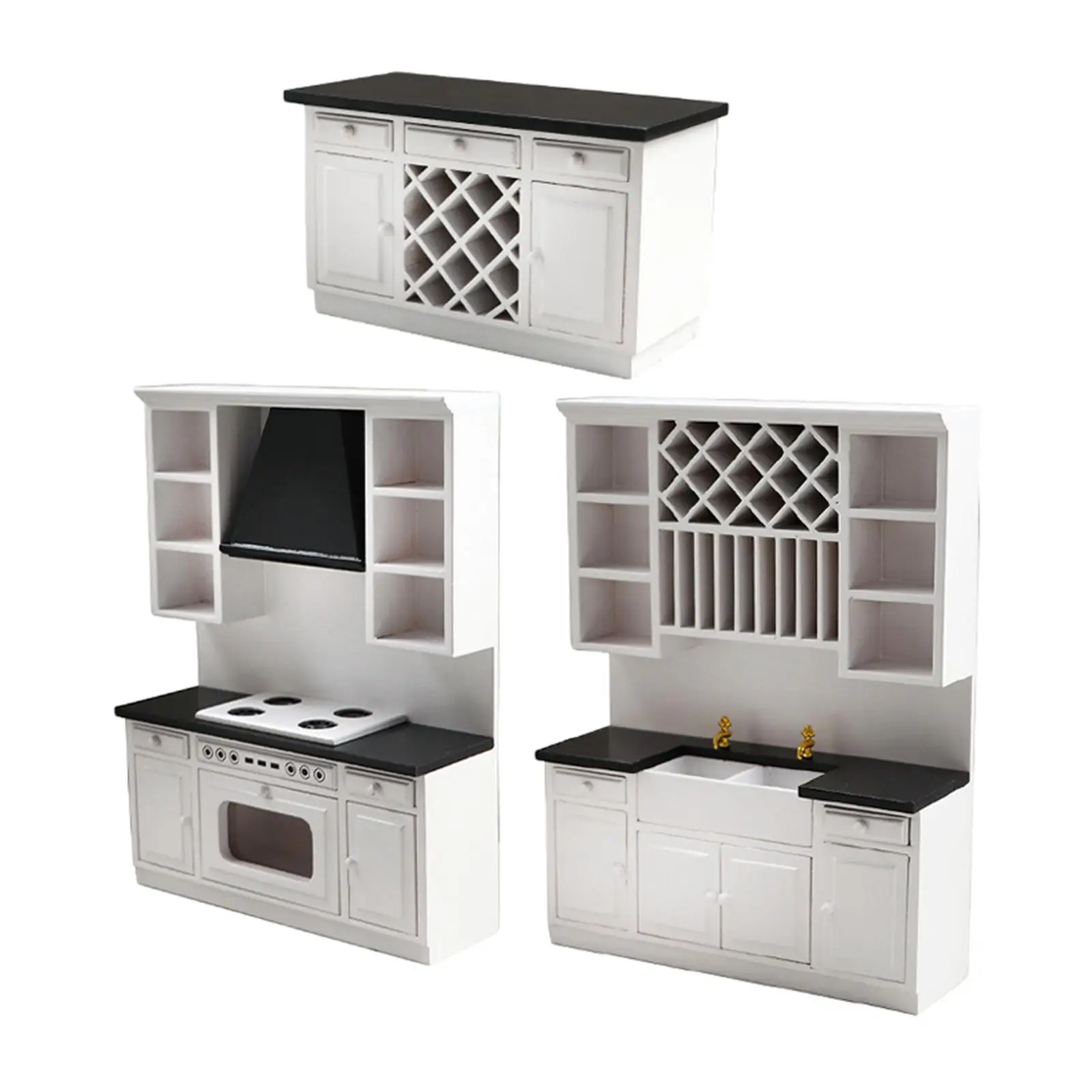 Miniature Kitchen Cabinet Doll House Dollhouse Model Toys Mini Bar Counter Furniture