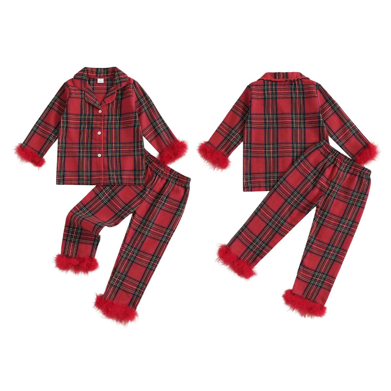 2026 عيد الميلاد فتاة صغيرة عيد الميلاد منقوشة بيجامة مجموعة غامض تقليم كم طويل بلايز ومرونة الخصر السراويل 2 قطعة ملابس خاصة الزي #5