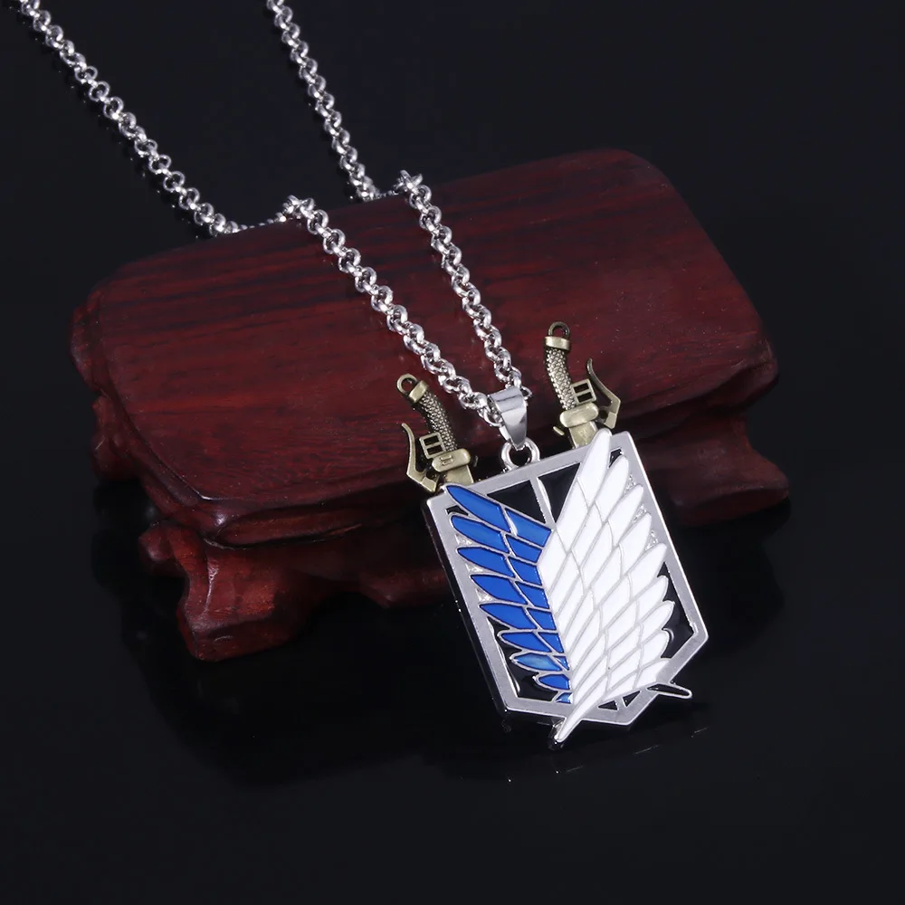 Hot Anime Attack on Titan Necklace Shingeki No Kyojin Wings of Freedom Survey Sword Punk Necklace for Women Men Cospaly Jewelry