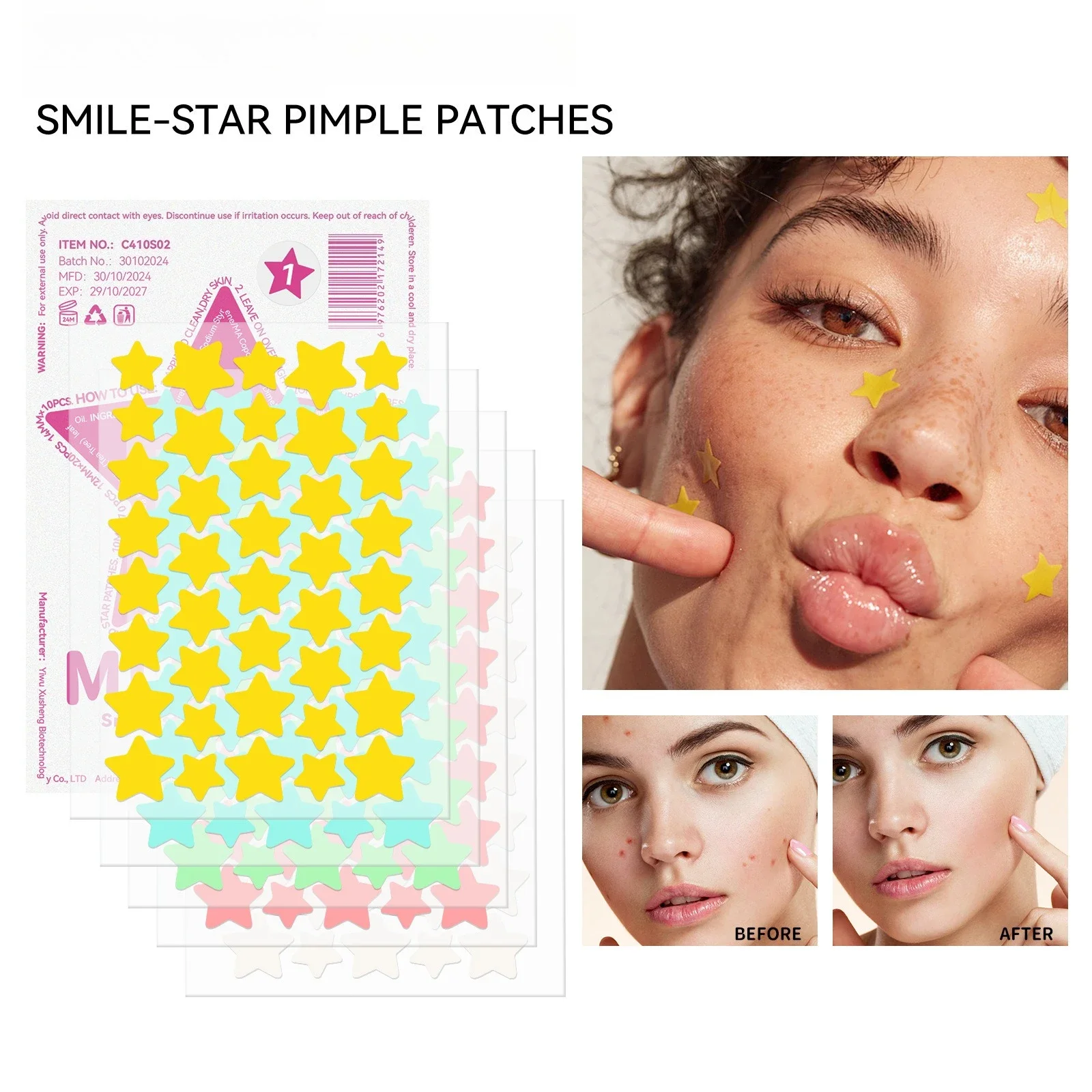 แผ่นแปะสิวรูปดาวห้าแฉกสีพาสเทล 40 ชิ้น อุปกรณ์ดูแลผิวหน้าเพื่อความงามและสุขภาพ