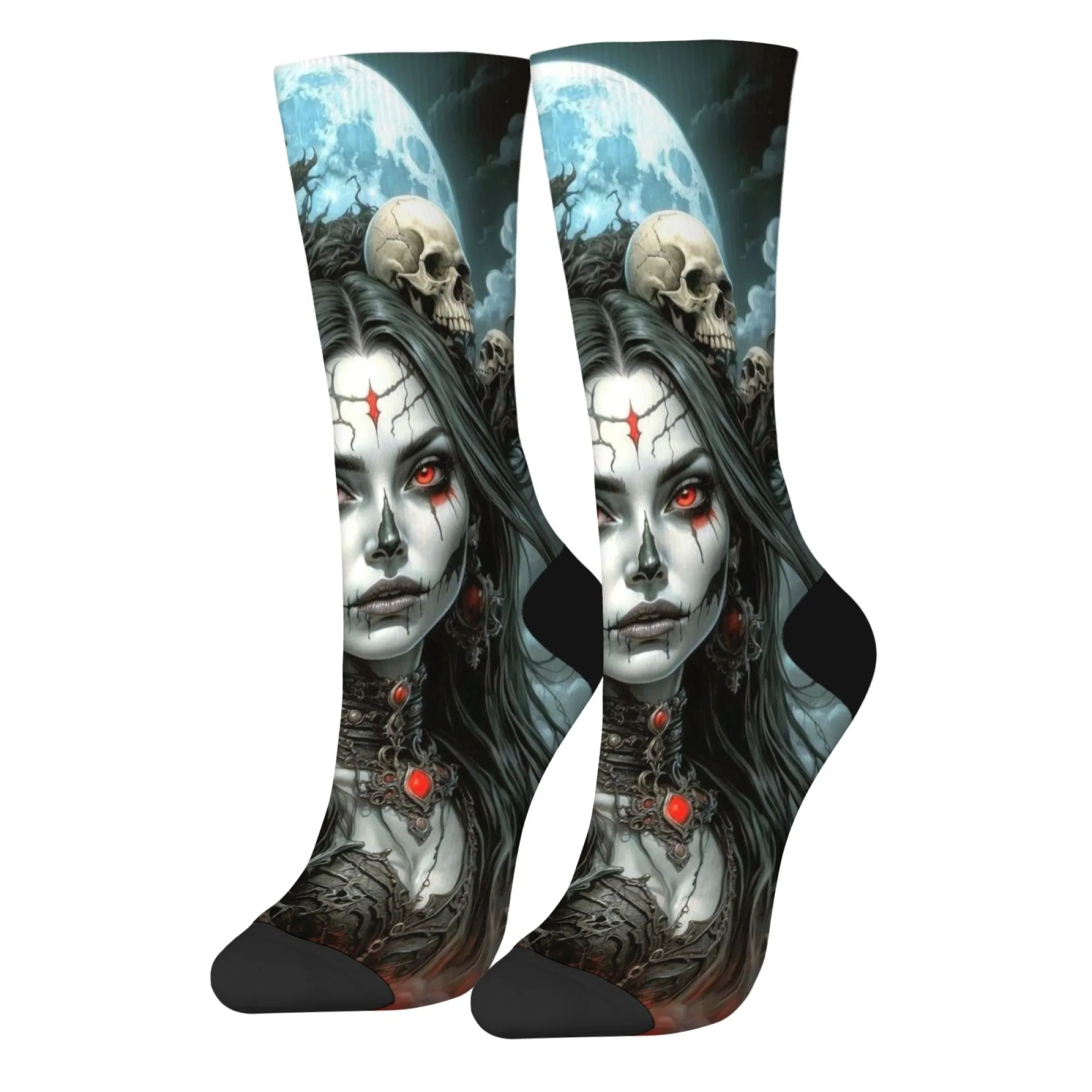 Dark Night Skull Demon Socks Retro Style Harajuku Street Hip-Hop Trend Socks Novelty Interesting Compression Socks Holiday Gift
