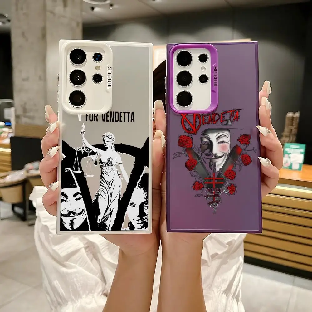 Phone Case For Samsung Galaxy S25 Edge S24 S23 S22 S21 S20 Ultra Silicone Colorful Silver Phone Case Hackers V For Vendetta