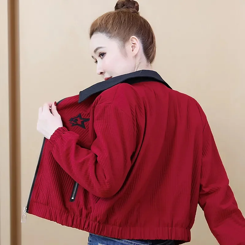 Spring Autumn Short Casual Jacket 2024 New POLO Collar Loose Women's Clothes Outeawer Solid Colour Fashion Zipper Coat Female