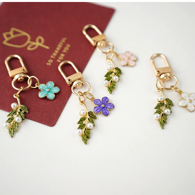 Sunflower Flowers Glass Green Leaf Keychain For Women Trinket Key Chains Ring Car Bag Pendent Charm AirPods Accessories x284