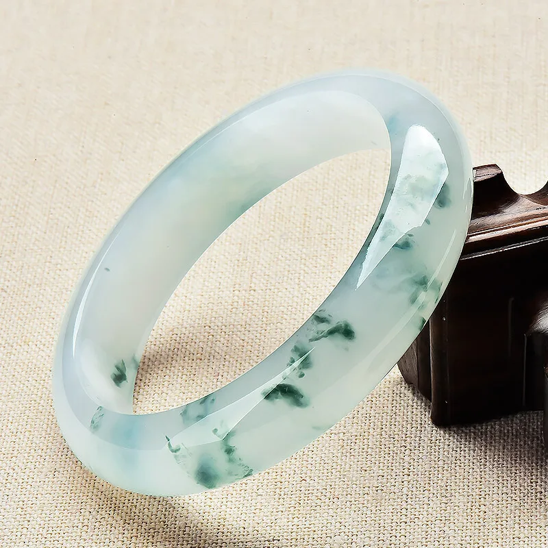 

Myanmar Mine Timber Ice-like Jade Bracelet Blue Water Floating Flowers round Bar Imperial Concubi