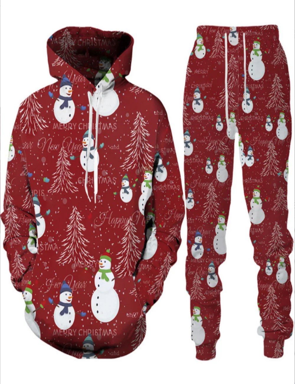 Santa Claus Snowman Hoodie Set 3D Printed Men's And Women's Sweatpants 2 Sets New Year's Party Popular Fashion Suit Couple Shirt