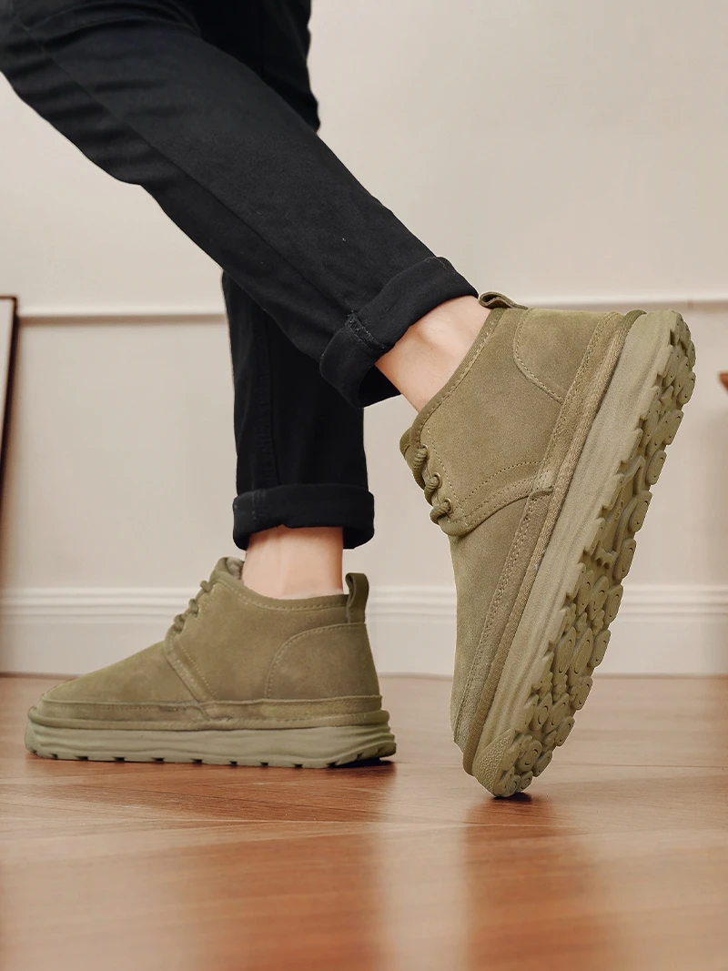 Men's Winter Fleece Lined Slip-On Work Shoes Waterproof Anti-Slip Casual Leather Boots Warm Comfortable Fashionable Office Wear