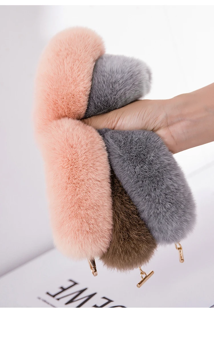 30cm Replacement Bag Strap Genuine Real Rabbit Fur Handbag Shoulder Straps Handle For Women Purse Belts Winter Accessories R51