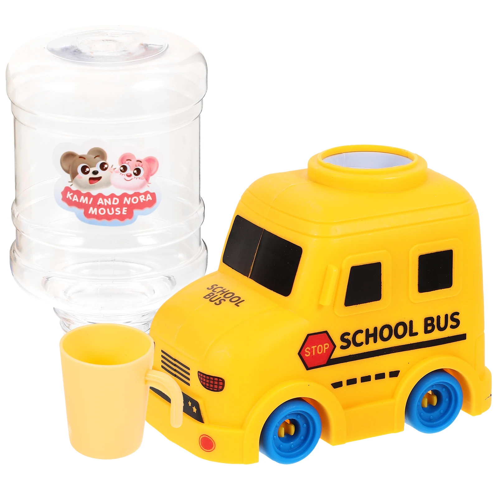 

School Bus Small Water Dispenser Tiny Water Fountain Kids Pretend Play Miniature Drinking Fountain Educational Desktop