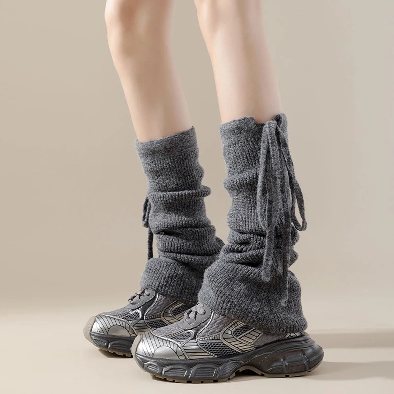 

2025 Autumn Winter Leg Warmers Women Warm Knitted Foot Cover Knee Socks Bandage Bow Lolita Girls Leg Warmers Long Socks Stocking