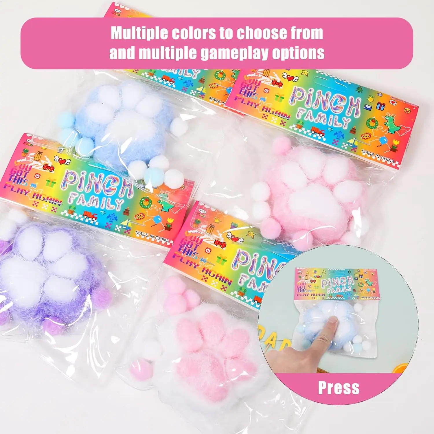 3.15in Big Squishy,Cat Paw Squishy Toys,Cute Kawaii Squishies,Sticky Squeeze Fur Ball,Jelly Kitty Funny Fidget Toys Novelty Things Suitable for Adults Kids
