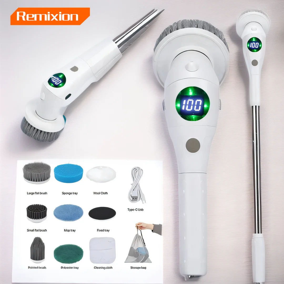 Multifunctional Electric Cleaning Brush Bathroom Kitchen Brush Cleaning With LED NightLight Rotatable Household Brush 8-in-1