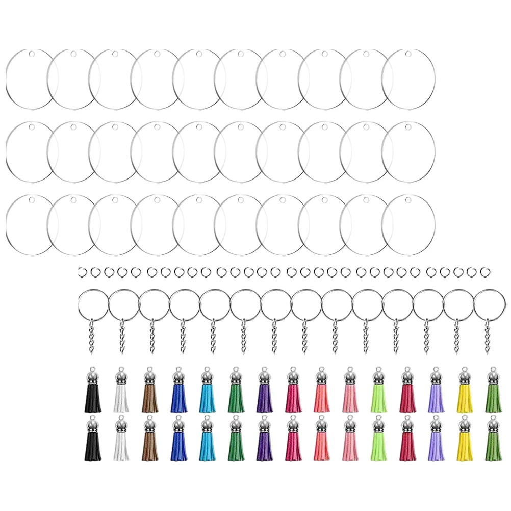 

120Pcs Acrylic Keychain Blanks DIY Keychain Kit Acrylic Discs Key Rings Tassels Jump Rings Crafting Accessories