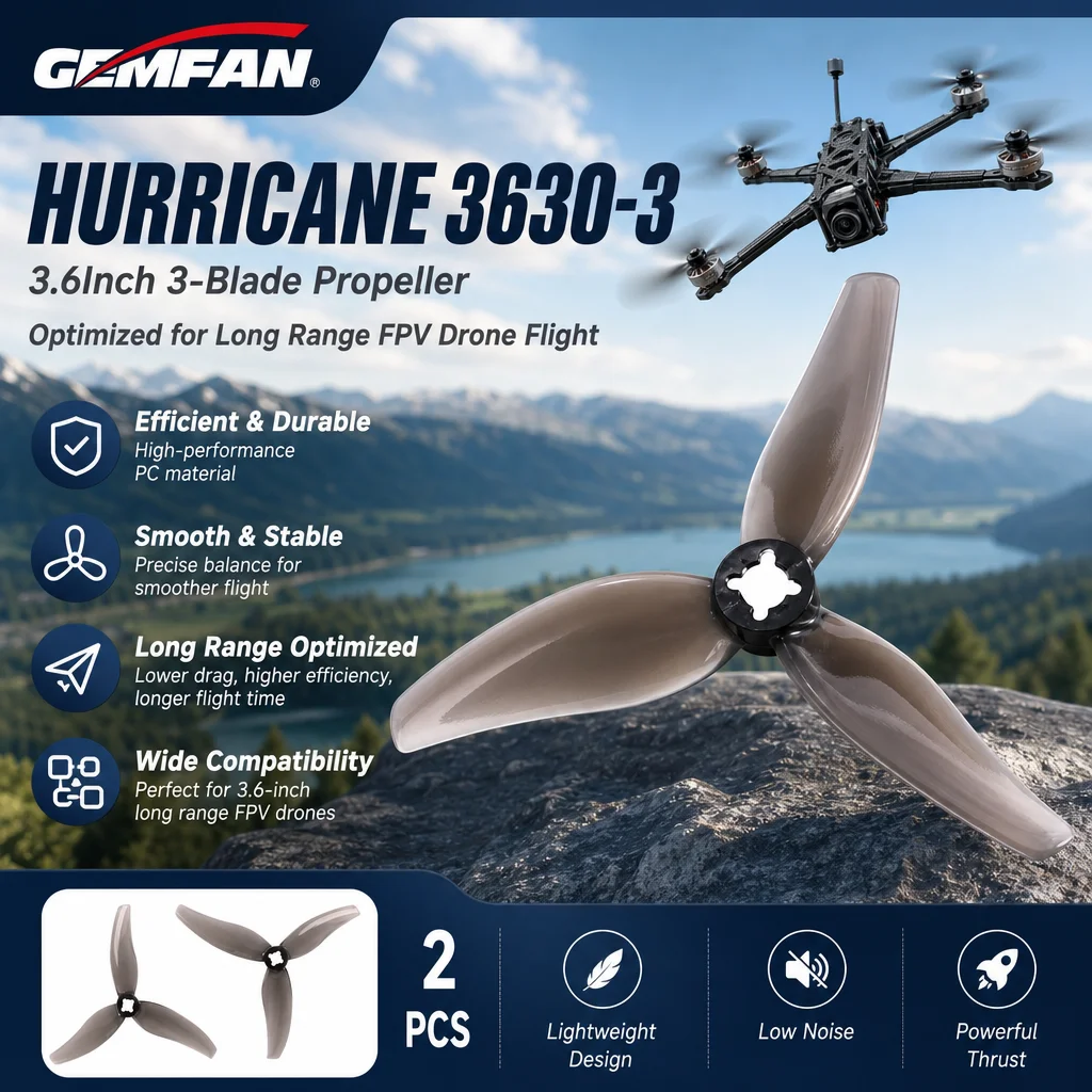 

Gemfan Hurricane 3630-3 3.6Inch 3-Blade Propeller Optimized for Long Range FPV Drone Flight