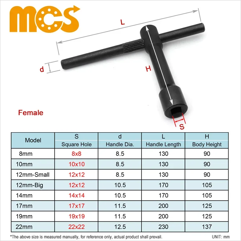 1pcs Milling Lathe Chuck Wrench Square Head Screw Spanner Tool Holder Key Female 8mm 10mm 12mm 14mm 17mm 19mm 22mm