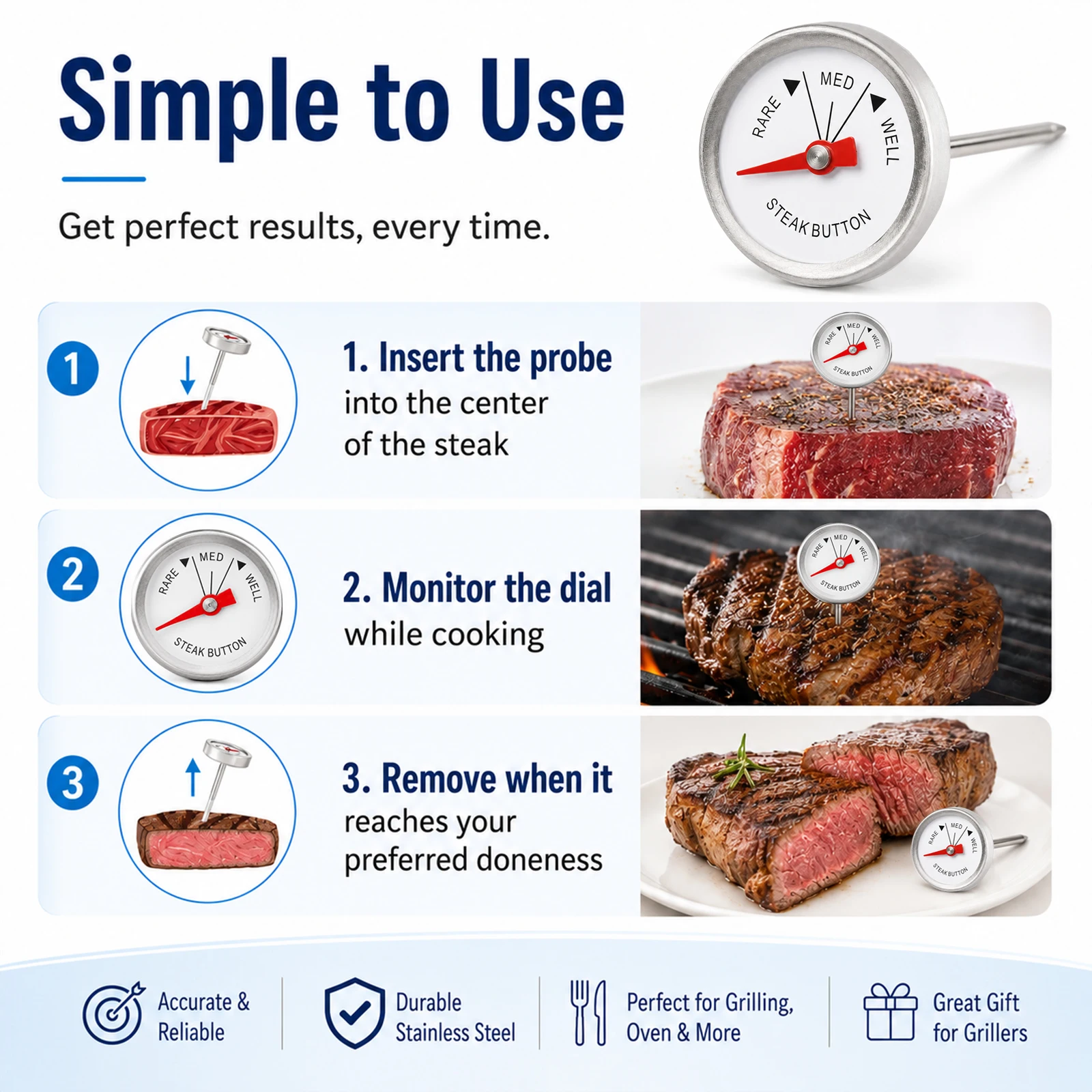 4 Termómetros Mini para Carne, - Oven Thermometer Analog reseña y precio