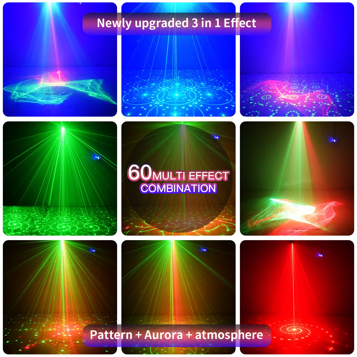 Party Lights DJ Disco Lights, Northern Lights + Pattern Effects, Sound-Activated Strobe Stage Projector, Atmosphere Lights