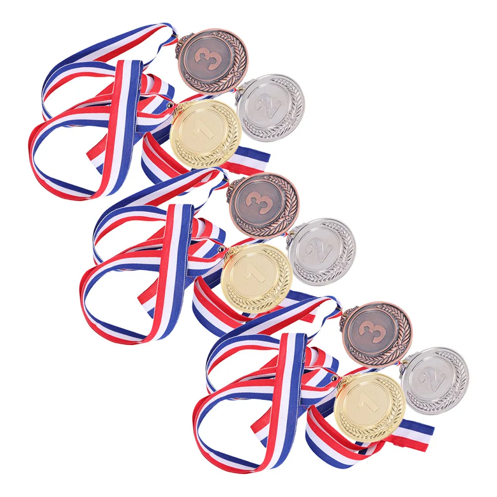 9 قطعة معدنية مع حبل جوائز المنافسة الرياضية المدرسة التعرف الرياضي سبائك الزنك بطل الدعائم الطرف معلقة ميداليات الجائزة