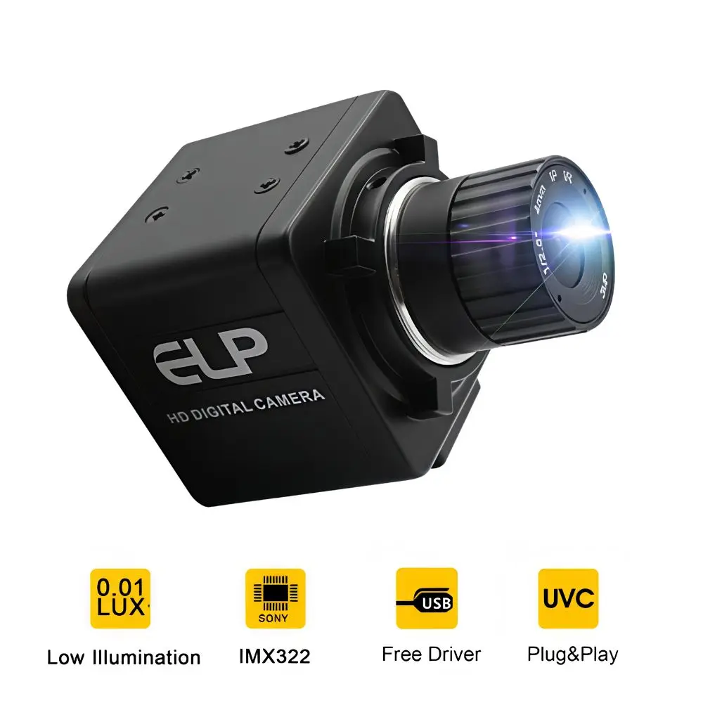 ELP 2MP H.264 1080P Camera Module  IMX323 0.01Lux Low Illumination USB Webcam 4mm Manual Focus Lens Industrial Machine Vision