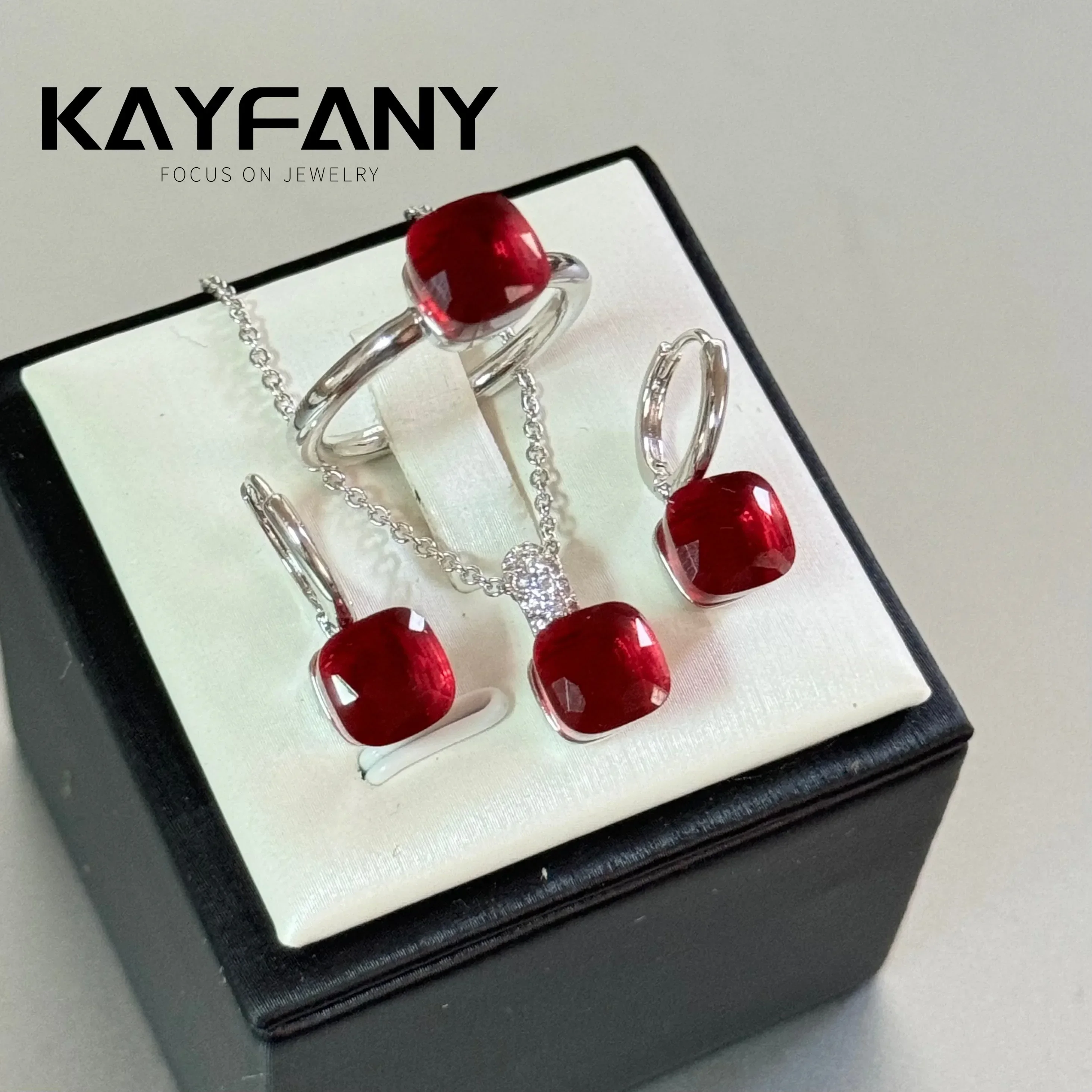 

3Pcs/Set New Nudo Classic Women 8mm Ring Earrings Necklace Jewelry Set Inlay Zircon 11Colors Crystal Jewelry Set Sliver Fashion