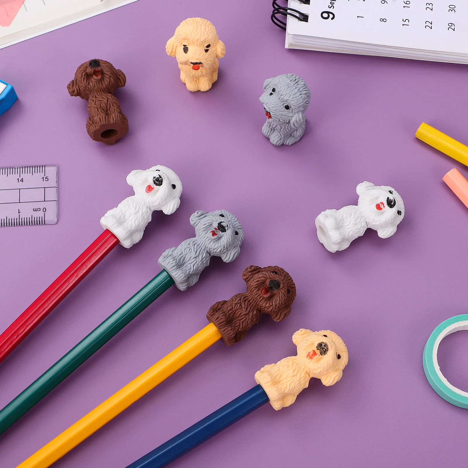 

40Pcs Cute Cartoon Dog Pencil Erasers Small Mini Eraser Caps School Supplies Erasers for Kids Pencil Eraser Tops