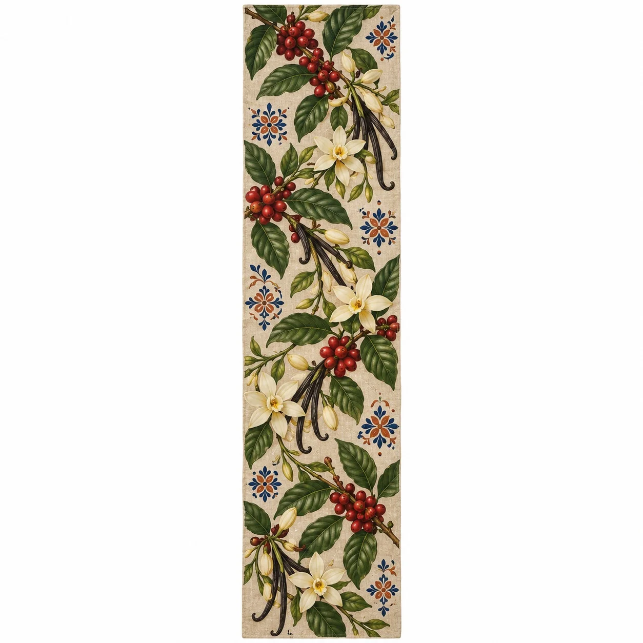 Mexican Coffee Vanilla Floral Table Runner Botanical Vintage Dining Table Decor Farmhouse Kitchen Home Party Decoration