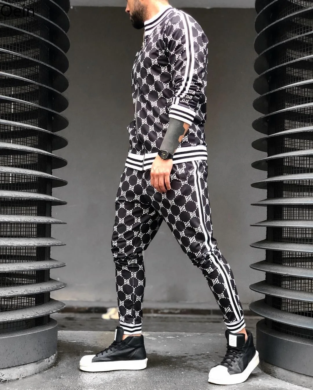 Men's Casual Tracksuit 2 Piece Hip Hop Trousers Jacket Sweatsuit Sweatshirt Set