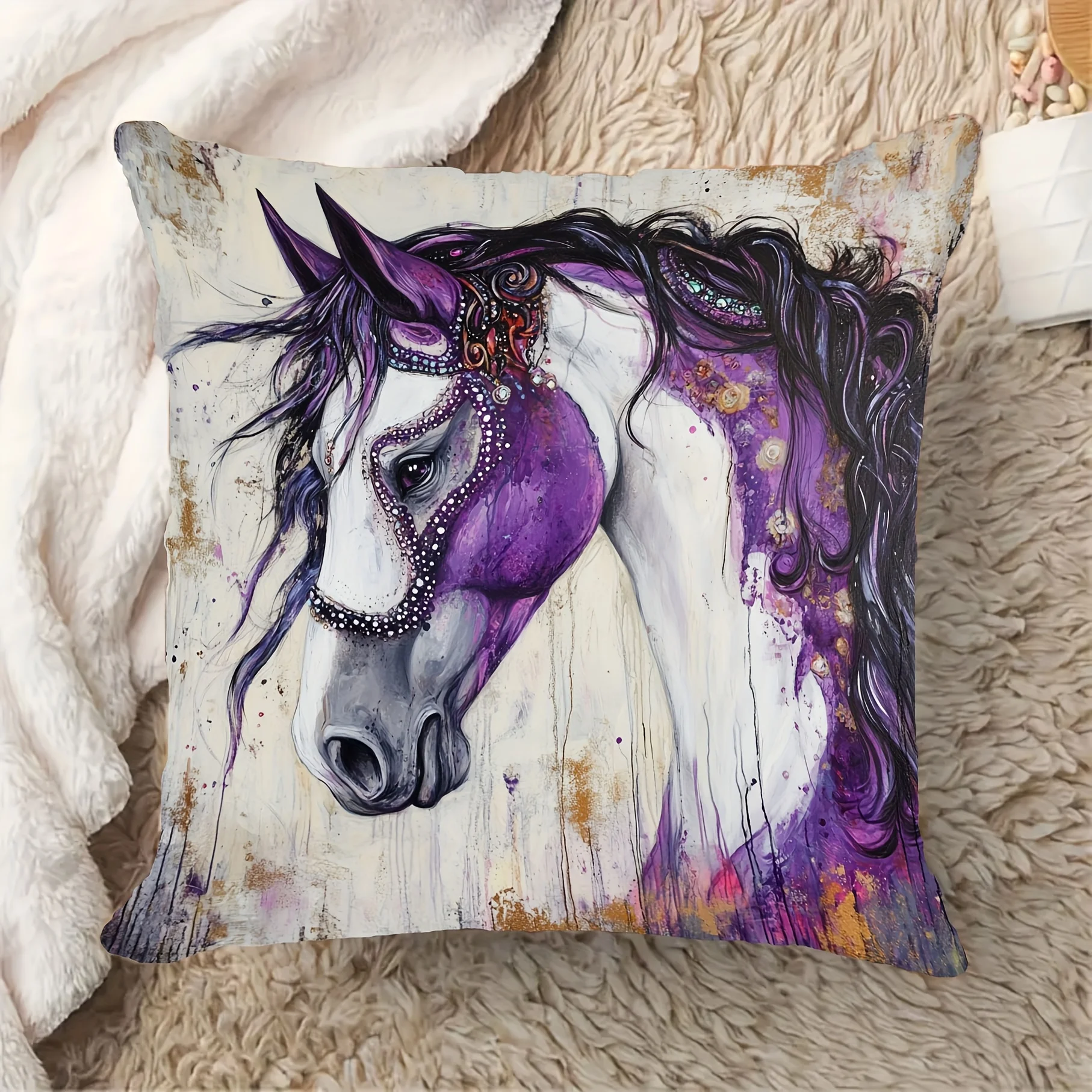 Vibrant Mystic Unicorn Head Throw Pillow Cushion Boho Farmhouse Decor Accent Pillow for Sofa Bed
