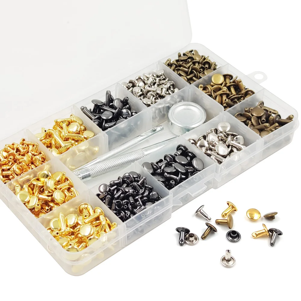 240/480Sets Metal Double Cap Rivet Stud Round Nail Spike With Tool Kits For Leathercraft DIY Shoes Bag Belt Clothing Accessories