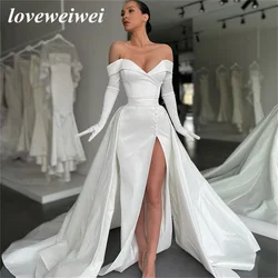 Loveweiwei Off The Shoulder Evening Dress Ivory White Prom Dresses High Split Button Party Dress For Wedding vestido feminino