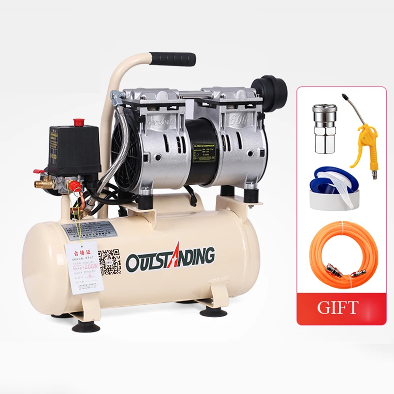 220V 8L Industrial Air Compressor Silent Oil-Free Air Compressor High-pressure Air Pump Low noise Car Air Compressor