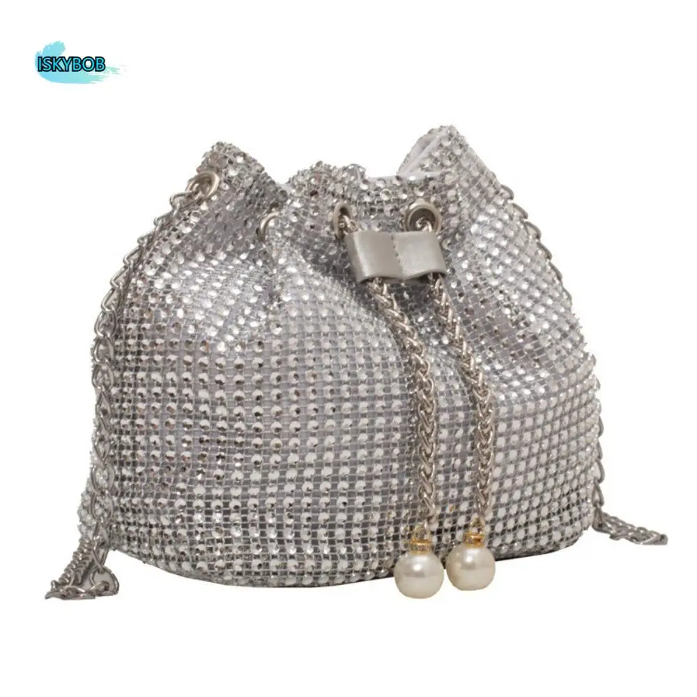 

Shiny Evening Banquet Bag Handbag Small Purse Rhinestone Shoulder Bag Bucket Bag Korean Style Drawstring Crossbody Bag Women