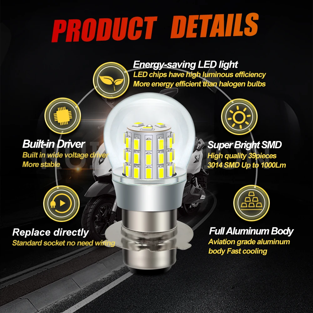 P15D-25-3 Super Bright 10-30V 1000LM Headlight Bulbs Hi Lo Beam LED Motorcycle Headlight Car Vintage Scooter Motobike Head Lamp