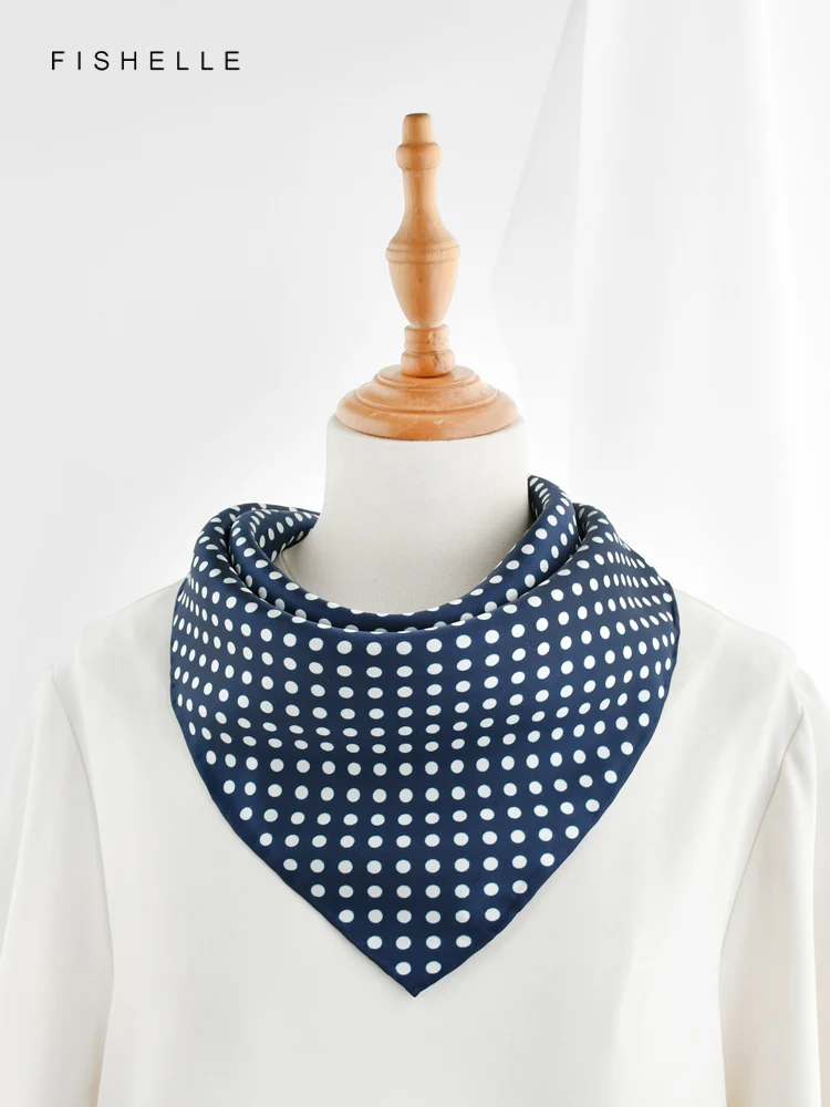 Dark blue dots pure silk twill scarf headscarf lady scarves foulard small hijab women wrap spring autumn neck scarfs