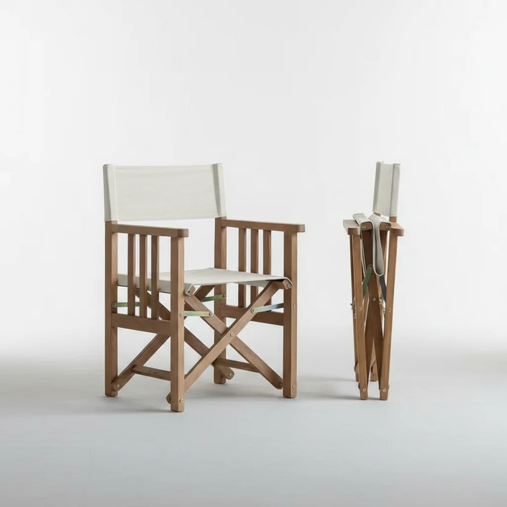 Solid Wood Modern Director Chair Folding Canvas Outdoor Courtyard Leisure Backrest Portable Camping Teak Park
